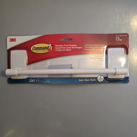 Other - Command Bath Plastic Hand Towel Bar, White, 1 Hand Towel Rack, Holds 3 lbs, 4 St